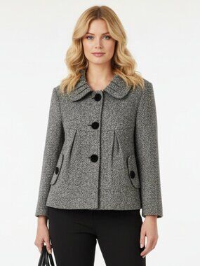 Cubix Gray Woven Button Front Long Sleeve Cropped Swing Blazer Jacket M